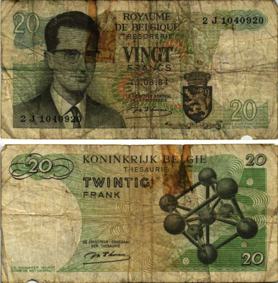 Бельгия 20 франков 1964 Бодуэн I, атомиум, d Haeze Pick 138 (1) бумага 7486-32-2-2