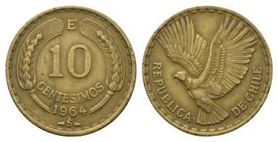 Чили 10 сентесимо 1964 E KM 191 алюминиевая бронза 4663-722