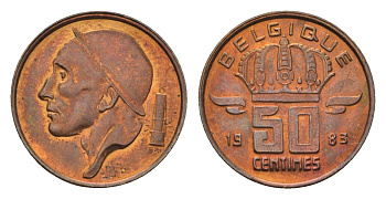 Бельгия 50 сантимов 1983 Belgique, Бодуэн I (1951-1993) KM 148 бронза UNC 4685-162