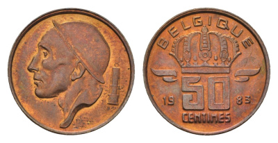 Бельгия 50 сантимов 1983 Belgique, Бодуэн I (1951-1993) KM 148 бронза UNC 4685-162