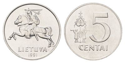 Литва 5 центов 1991 год-тип KM 87 алюминий UNC 4163-122