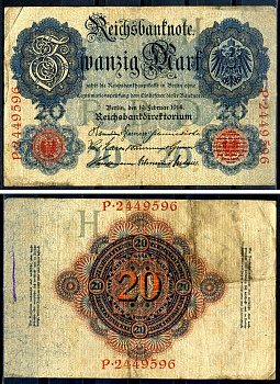 Германия 20 марок 1910 Pick 40 c бумага 7191-18-1-1