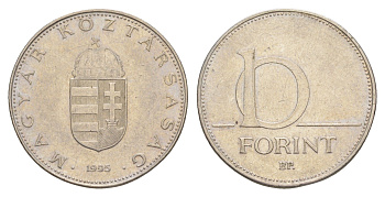 Венгрия 10 форинтов 1995 KM 695 латунь плакированная медно-никелем 4650-332