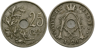 Бельгия 25 сантимов 1926 BELGIE KM 69 медно-никель 4172-122