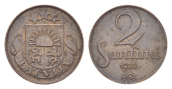 Латвия 2 сантима 1926 KM 2 бронза 4705-448