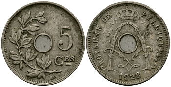 Бельгия 5 сантимов 1928 Belgique KM 66 медно-никель 4173-567