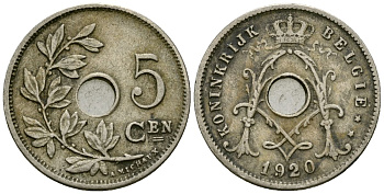 Бельгия 5 сантимов 1920 Belgie KM 67 медно-никель 4173-221
