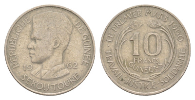Гвинея 10 франков 1962 KM 6 медно-никель 4584-521