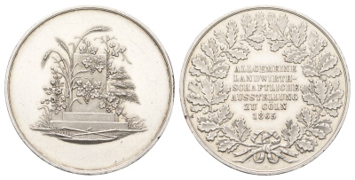 Германия медаль 1865 выставка в Кельне, 41 мм., 36,3 гр. Weiler 2545 серебро 1066-15-22