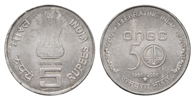 Индия 5 рупий 2006 50 лет Нефтегазовой Корпорации Индии KM 354 медно-никель 4119-824