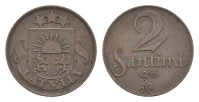 Латвия 2 сантима 1926 KM 2 бронза 4658-1146