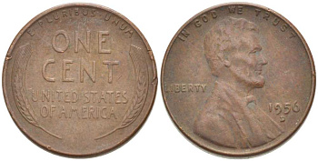 США 1 ЦЕНТ 1956 D, ЛИНКОЛЬН KM А132 медь цинк 218-655