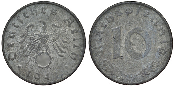 Германия 10 рейхспфеннигов 1941 D KM 101, J. 371 цинк 4121-1031