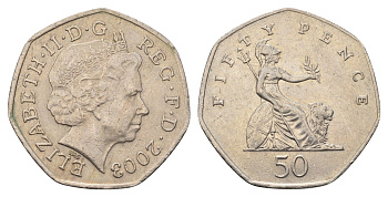 Великобритания 50 пенсов 2003 Елизавета II (1952-2022) KM 991, Spink 4610 (H8) медно-никель 4695-721