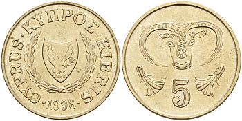 Кипр 5 центов 1993 голова быка KM 55.3 никель латунь    4595-934