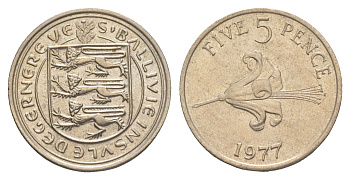 Гернси 5 пенсов 1977 KM 29 медно-никель UNC 4514-856