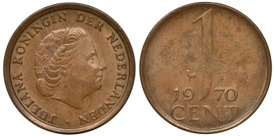 НИДЕРЛАНДЫ 1 ЦЕНТ 1970 ЮЛИАНА KM 180 бронза 72-1126