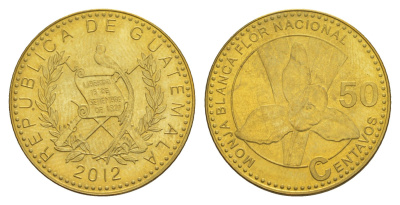 Гватемала 50 сентаво 2012 KM 283a сталь плакированная латунью UNC 4642-832