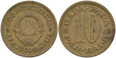 Югославия 10 пара 1965 Социалистическая Федеративная Республика KM 44  медь цинк 4155-815