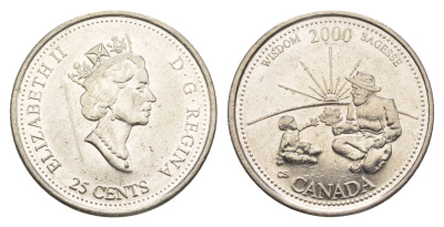 Канада 25 центов 2000 Миллениум - Мудрость KM 378 сталь плакированная никелем aUNC 4637-931