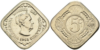 Нидерланды жетон 1980 35 лет освобождению (1945-1980), Вильгельмина медно-никель UNC 4586-727