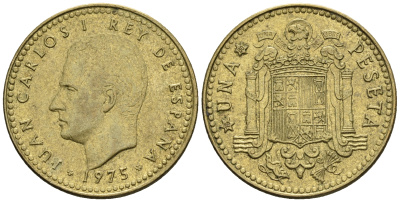 Испания 1 песета 1975 (80) Хуан Карлос I (1975-2014) KM 806 алюминиевая бронза 85-716