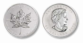 Канада 50 долларов 2005 кленовый лист, запайка палладий UNC 10-005-04