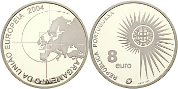 Португалия 8 евро 2004 INCM, расширение Европейского Союза KM 753a серебро PROOF 01-080-12