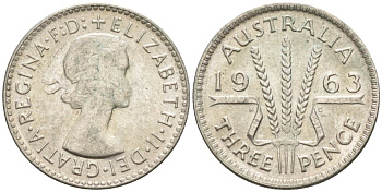 Австралия 3 пенса 1963 KG, Елизавета II (1952-2022) KM 57 серебро 4585-519