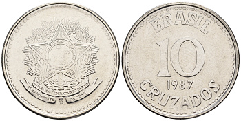 Бразилия 10 крузадо 1987 реформа 1986-1989 KM 607 нержавеющая сталь 87-552