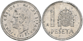 Испания 1 песета 1985 M, Хуан Карлос I (1975-2014) KM 821 алюминий 4401-747