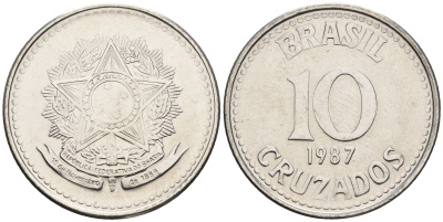 Бразилия 10 крузадо 1987 реформа 1986-1989 KM 607 нержавеющая сталь 87-552
