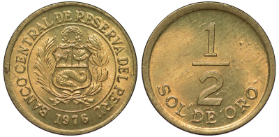 Перу 1/2 соля 1976 KM 265 латунь aUNC 4189-942