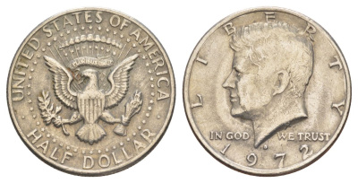США 1/2 доллара (50 центов) 1972 D, Джон Кеннеди KM 202b медь плакированная медно-никелем aUNC 3855-331