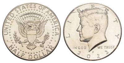 США 1/2 доллара (50 центов) 2023 P, Джон Кеннеди KM A202b медь плакированная медно-никелем UNC 4517-1044