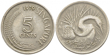Сингапур 5 центов 1970 большая белая цапля KM 2 медно-никель 105-1246