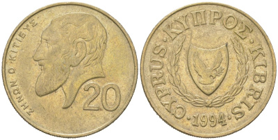 Кипр 20 центов 1994 KM 62.2 никель латунь 4616-1021