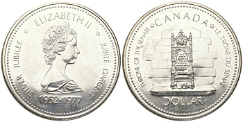 Канада 1 доллар 1977 25 лет вступлению на престол Королевы Елизаветы II KM 118 серебро BU 00-1067-1-44