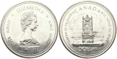 Канада 1 доллар 1977 25 лет вступлению на престол Королевы Елизаветы II KM 118 серебро BU 00-1067-1-44