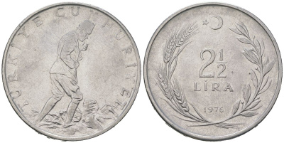 Турция 2 1/2 лиры 1976 KM 893.2 нержавеющая сталь 4599-1141
