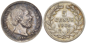 Нидерланды 5 центов 1869 Виллем III (1849-1890) KM 91 серебро     66-1228