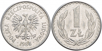 ПОЛЬША 1 ЗЛОТЫЙ 1986 MW KM 49.2 алюминий 4548-435