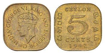 Цейлон 5 центов 1942 KM 113.1 никель латунь UNC 1516-131