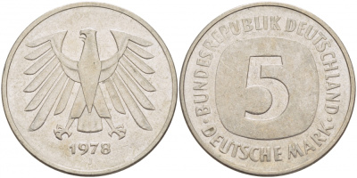 ФРГ 5 МАРОК 1978 J, KM 140.1, J. 415 медно-никель плакированный никелем 59-822
