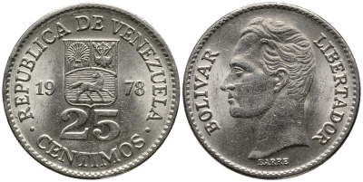 Венесуэла 25 сентимо 1978 Симон Боливар KM 50.1 никель 4549-352