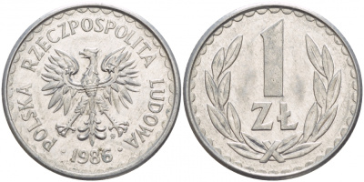 ПОЛЬША 1 ЗЛОТЫЙ 1986 MW KM 49.2 алюминий 4548-435