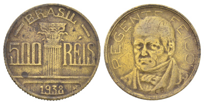 Бразилия 500 реалов (рейсов) 1938 KM 540 алюминиевая бронза 4668-1052