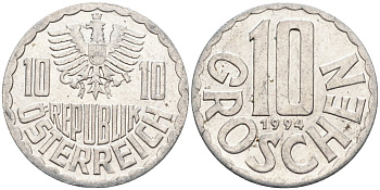 АВСТРИЯ 10 ГРОШЕЙ 1994 КМ 2878 алюминий 4573-243