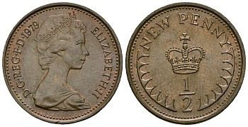 Великобритания 1/2 пенни 1979 Елизавета II (1952-2022) KM 914, Spink 4239 бронза 4173-819