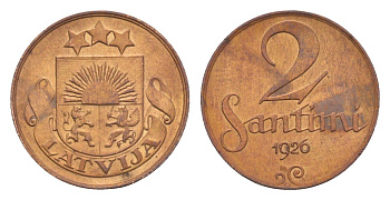 Латвия 2 сантима 1926 KM 2 бронза 4658-1144